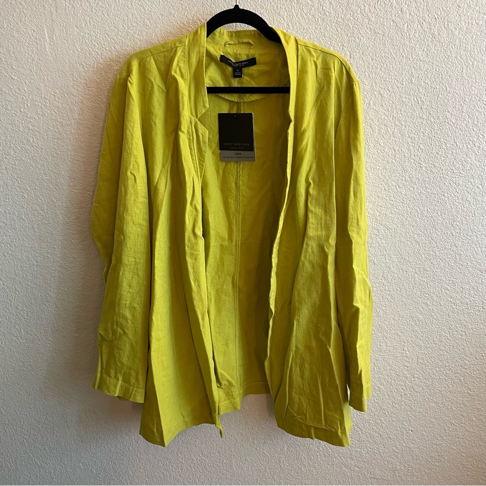 NWT Andrew Marc New York Linen Chartreuse Blazer
